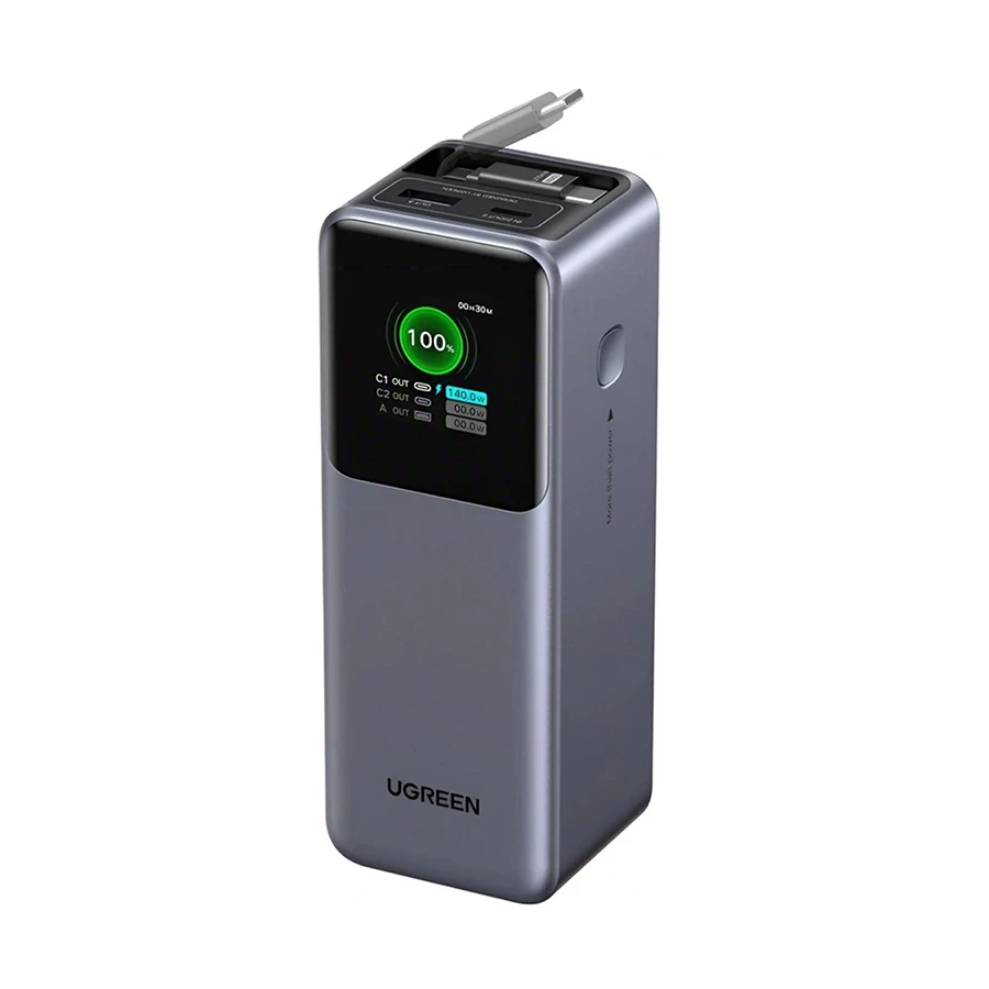Ugreen PB726 (95670B) 20000mAh Gray 165W Power Bank with Digital Display & Retractable Cable